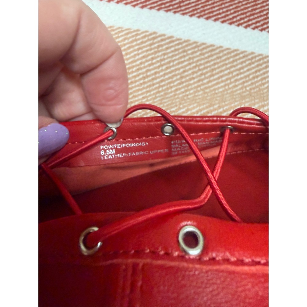 Steve Madden Pointe Flats Women 6.5 Red Leather Lace Up Square Toe Ghillie - Picture 7 of 9